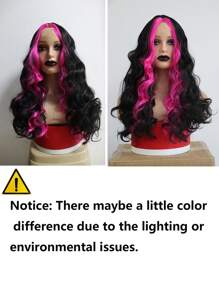 1 件装 22 英寸高粉色小蕾丝波浪合成耐热假发适合时尚女士日常派对使用 - 拼色 - 查看 9