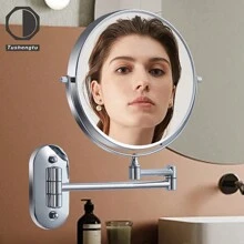 Tushengtu 8in Silver-Colored Metal Double-Sided Makeup Mirror With 10x Magnification, Wall-Mounted Design For Bathroom And Bedroom Use. The Mirror Is Rotatable And Foldable, Suited For Multiple Scenarios - Silver - View 5
