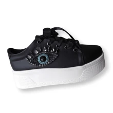 White Tennis Shoes With Fashionable Glitter Eye For Comfortable Women - 黑色 - 查看 3