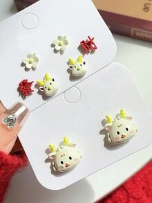 1套3雙時尚合金生肖龍吉祥耳環,女士龍年珍藏 - 彩色 - 查看 1