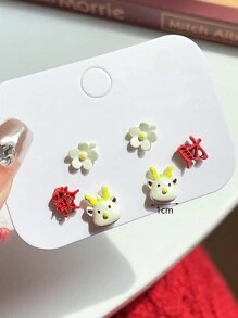 1套3雙時尚合金生肖龍吉祥耳環,女士龍年珍藏 - 彩色 - 查看 6