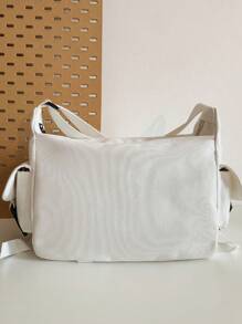 新款时尚工作装风格斜挎包，容量大，实用性强。适合大学生、上班族、日常通勤和休闲。这款包采用帆布制成，具有复古香港风格。单肩包斜挎包侧包旅行斜挎包度假书包情人节男士礼物万圣节男士礼物圣诞节男士包学生包书包尖叫声 - 白色 - 查看 5