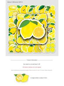 50pcs Lemon Fruit Stickers, Waterproof Luggage Skateboard Computer Tablet Cartoon Decorative Stickers - Yellow - View 9