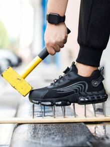 男士黑色夏季防滑工作鞋，带旋转纽扣闭合，鞋子 - 黑色 - 查看 4