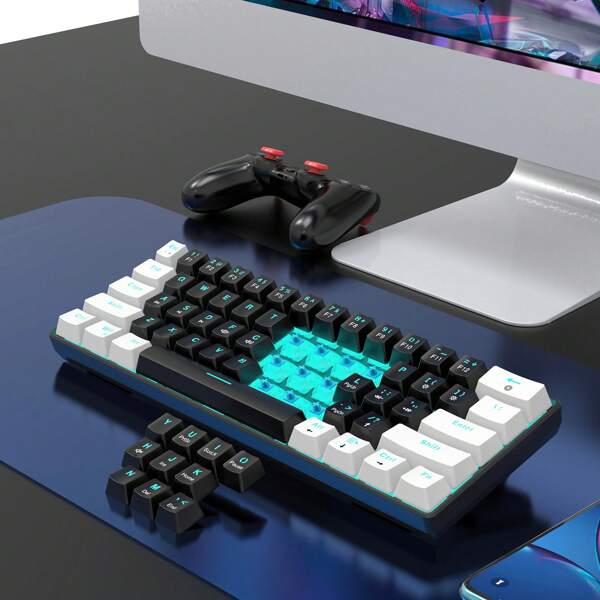 Hxsj V900 61key Mechanical Keyboard Compact Mini Blue Switch Gaming Keyboard Full Antighosting