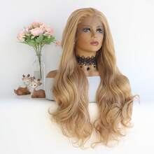 時尚淺啡色長波浪髮龍衣皇后人體波浪合成蕾絲前胸假髮,適用於耐熱纖維頭髮cosplay派對日常假髮24英寸