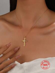 1個925純銀吊墜項鍊,鋯石鑲嵌設計,簡約多變首飾禮物,適合女士 - 金色 - 查看 1