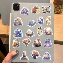 50入神秘花與月亮塗鴉貼紙個性化裝飾吉他筆記型電腦行李箱diy防水