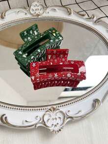 2pcs Girls' Christmas Style Cute & Simple & Fashionable Hair Claws For Daily Use - Multicolor - View 3