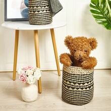 1pc 黑色条纹北欧风格手工创意工艺植物仿花花瓶，桌面个性海草编织花篮，园艺花盆，节日礼品包装干花插花装饰盆，房间装饰花篮插花工具，适用于家居陈列装饰桌面、浴室、卧室、客厅、厨房、办公室、展示、分类和多功能杂物筒收纳篮 - 彩色 - 查看 5