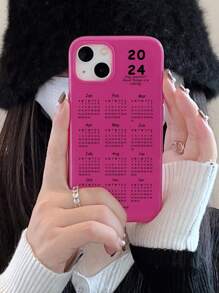 1套2024年曆月份印花亮面半透明糖果色手機殼,適用於iphone - 玫紅色 - 查看 3