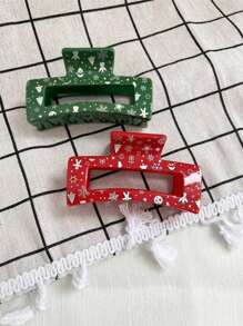 2pcs Girls' Christmas Style Cute & Simple & Fashionable Hair Claws For Daily Use - Multicolor - View 1