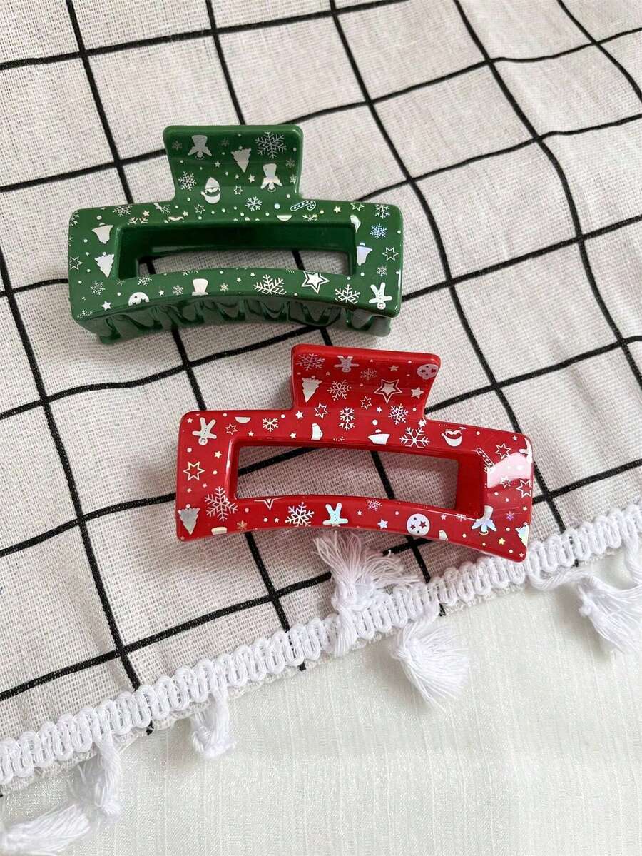 2pcs Girls' Christmas Style Cute & Simple & Fashionable Hair Claws For Daily Use - Multicolor - View 1