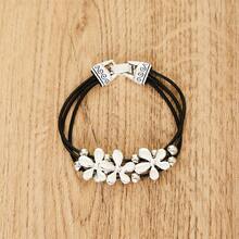 Bohemian Style Floral Pattern Leather Rope Bracelet, New Creative Party Gift For Women In Europe And America - Silver - View 5