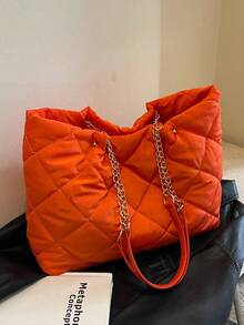 Bolso Tote Moderno Y Minimalista Con Costura En Colores Sólidos - Naranja - Ver 6
