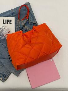 Bolso Tote Moderno Y Minimalista Con Costura En Colores Sólidos - Naranja - Ver 7