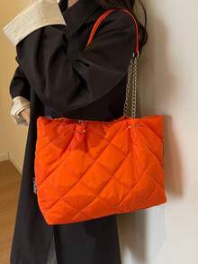 Bolso Tote Moderno Y Minimalista Con Costura En Colores Sólidos - Naranja - Ver 4