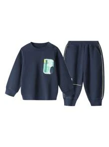 Annil Young Boys Hoodie Set For Spring And Autumn Babies,  Casual Long Sleeved Pants, Waffle Style Sports