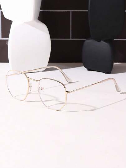 1 pezzo Occhiali anti-radiazioni e occhiali da vista, lenti piane alla moda per la protezione degli occhi e il sollievo dalla fatica visiva. Montatura nera/dorata per uomo, montatura fashion senza prescrizione per miopia, accessori per occhiali trasparenti