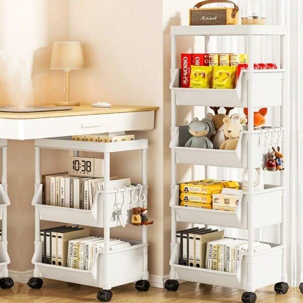 1 Peça Suporte De Armazenamento Móvel De Cozinha Com Rodas Universais (3/4/5 Camadas), Para Organizador De Lanches E Brinquedos, Também Adequado Para Contêiner De Banheiro E Livros
