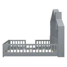 Full Wood Bed, Wood Storage Daybed with Shelves and a set of Sockets and USB Port, Wooden Platform Bed with Window and Bedside Drawers for Teens and Adults, Bed Frame - Gray - 查看 5