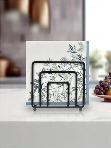 1入方形鐵製餐巾盒,適用於餐桌、辦公桌、家居裝飾 - 黑色 - 查看 1