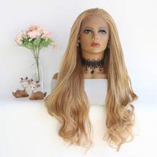 性感淺棕色長波浪變裝皇后身體波浪發合成蕾絲前假髮耐熱纖維頭髮角色扮演派對日常假髮 24 英寸