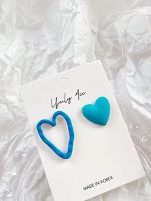 1 đôi Phong cách Tim Khuyên tai/Hoa tai dạng vòng - Gió biển phong cách AB trái tim tình yêu màu xanh - Xem 6