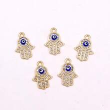 5入組鑲嵌水晶手淺藍色土耳其眼耳環項鍊珠寶製作用手掌吊墜 - 銀色 - 查看 2