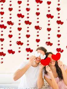 1 件约 4 米红色心形花环金属闪光悬挂心形飘带横幅适用于周年纪念情人节订婚婚礼新娘送礼会单身派对装饰用品 - 紅色 - 查看 5