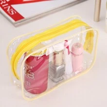 2 Bolsas De Maquillaje Transparentes Portátiles De Color Amarillo Con Cremalleras. - Amarillo - Ver 2