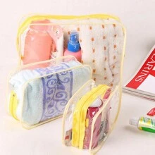 2 Bolsas De Maquillaje Transparentes Portátiles De Color Amarillo Con Cremalleras. - Amarillo - Ver 3