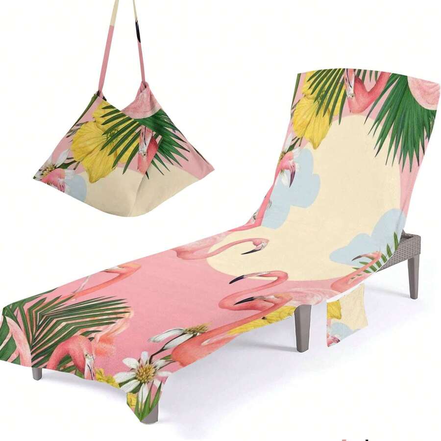 1pc Sun Lounger Cover Towel With Pockets, Beach Towel Clips - Multicolor - View 1