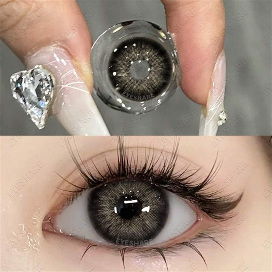 EYESHARE 1對增大效果,天然可拋式hema材料,大直徑芭提雅睛色隱形眼鏡,適用於約會或日常使用,黑色 - 黑色 - 查看 1