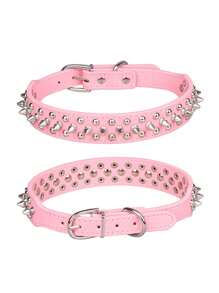 Large Pet Dog Collar With Anti-bite Rivets, Pu Leather Collar For Pitbulls And Bull Terriers - Pink - View 2
