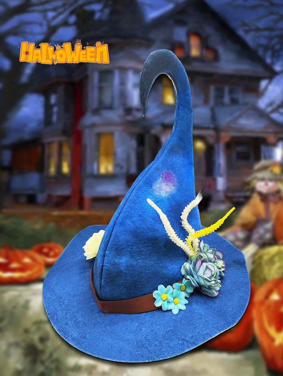 Festival Party Cosplay Hat Felt Witch Hat With Weathered Processing - Blue - View 1