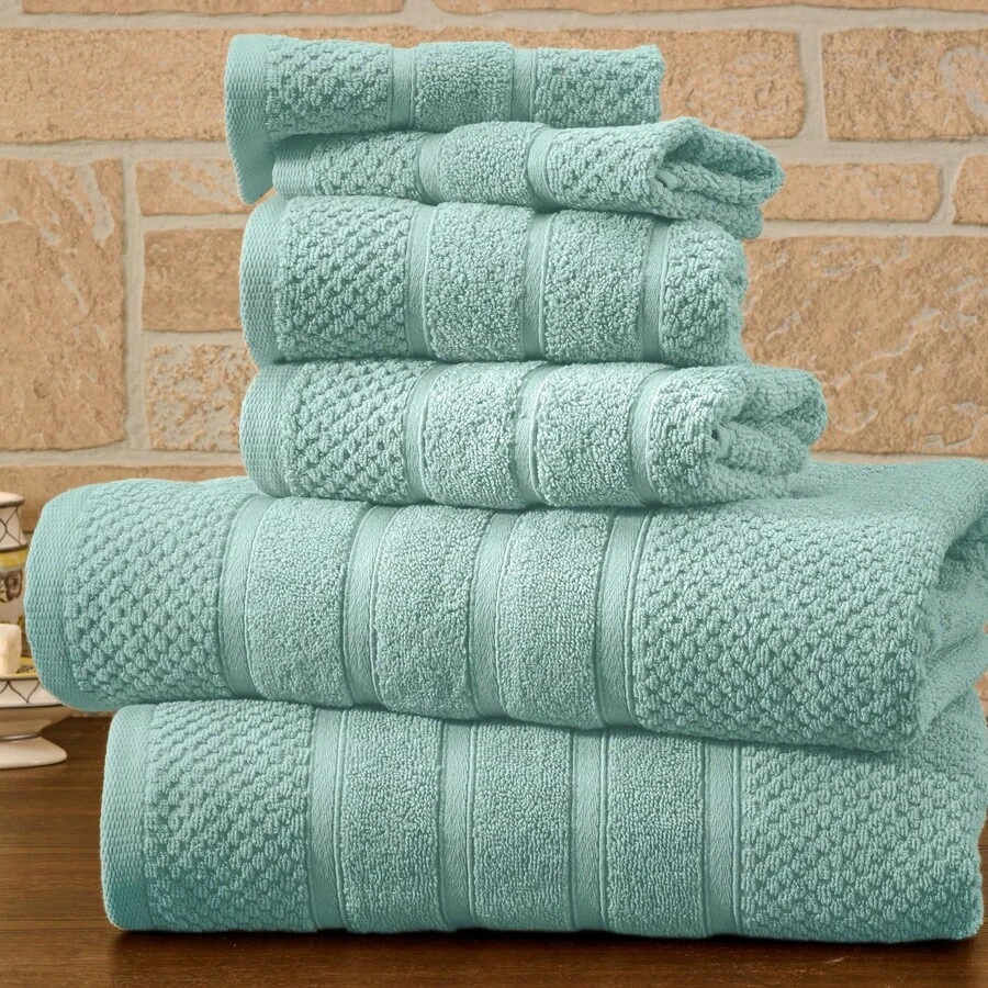 Bibb Home 6 Piece Egyptian Cotton Towel Set - Popcorn Aqua - View 1