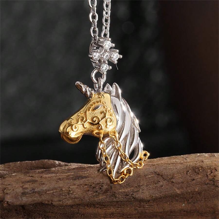 Women's Gorgeous Elegant Fashionable Personalized Unicorn Head Pendant Necklace, Jewelry Gift - Gold - View 1