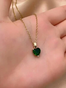 1 件女士愛心鋯石吊墜項鍊,不銹鋼單鑽石爪鎖骨鏈