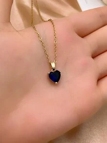 1 件女士愛心鋯石吊墜項鍊,不銹鋼單鑽石爪鎖骨鏈