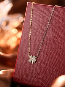 ELSEDES 1 pieza Collar de trébol de cuatro hojas de plata de ley 925 con gemas brillantes, estilo de moda lujoso apto para uso diario de la mujer, regalo para novia/esposa, regalo de aniversario/festividad - Dorado - Ver 7