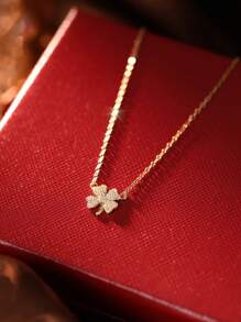 ELSEDES 1 pieza Collar de trébol de cuatro hojas de plata de ley 925 con gemas brillantes, estilo de moda lujoso apto para uso diario de la mujer, regalo para novia/esposa, regalo de aniversario/festividad - Dorado - Ver 6