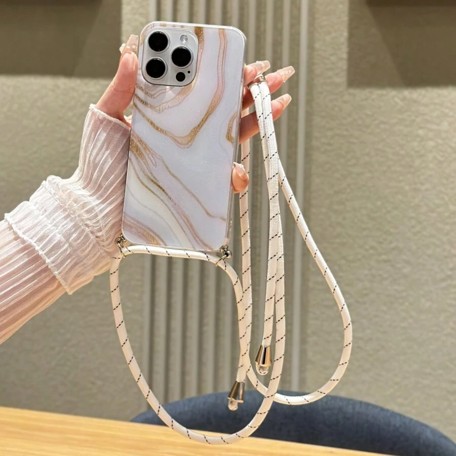 1pc Jinsha Epoxy River Diagonal Rope Mobile Phone Case Compatible With Apple And Android Phones,International Version, Not The Domestic Version