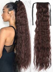 Synthetic 36-inch Strappy Long Curly Corn Wave Ponytail Hair Clip Wrapped Around Brown Hair Extension Ponytail