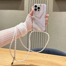1pc Jinsha Epoxy River Diagonal Rope Mobile Phone Case Compatible With Apple And Android Phones,International Version, Not The Domestic Version - White - View 4