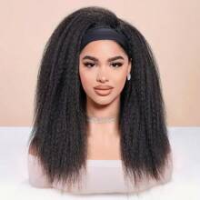 天然黑色長直髮帶 18 英寸 22 英寸 26 英寸頭髮合成女性日常潮流頭帶假髮彎直頭帶假髮長燒無膠無蕾絲假髮附合成頭帶假髮適合角色扮演派對服裝日常使用 - 黑色 - 查看 2