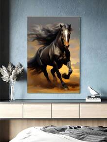 1幅復古帆布牆藝術,junma&黑馬背景,為家庭客廳大廳裝飾,無框油畫裝飾 - 杏色 - 查看 4