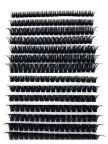 HBZGTLAD 14 件假睫毛，含 60 件 + 80 件混合长度合成貂皮睫毛，自然 3D 俄罗斯浓密睫毛延长，化妆工具，黑色纸盒睫毛簇，睫毛簇，单根睫毛，睫毛，假睫毛