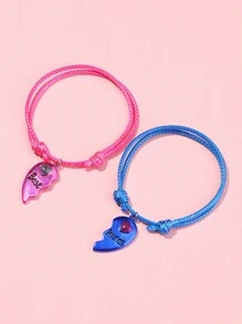 Best Friend 兒童心型手鍊 - 2 件套,女孩友誼手鍊 - 彩色 - 查看 4