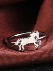 1入奢華幾何優雅馬形戒指,適用於女性婚禮、訂婚派對首飾配飾 - 銀色 - 查看 1